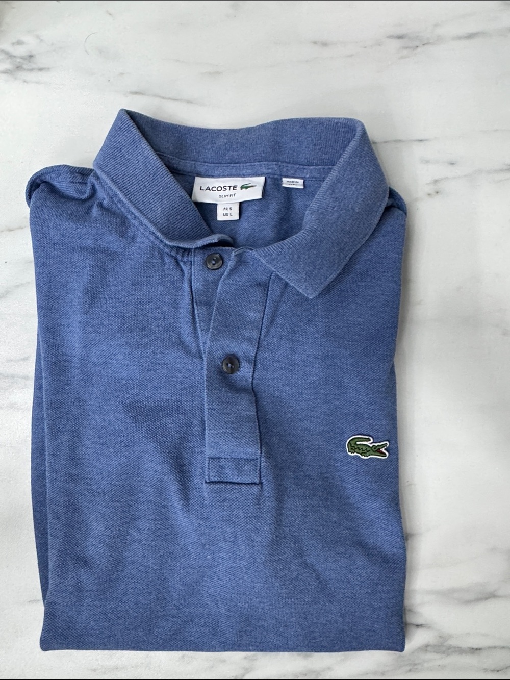 Lacoste Men’s Heather Blue Piqué Polo with Green Crocodile